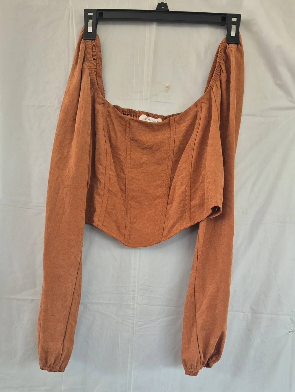 Off-Shoulder Long Sleeve Crop Blouse in Rust
